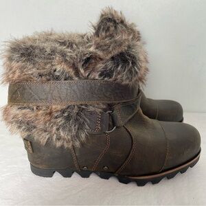 Sorel Joan of Arctic Brown Leather Ankle Boots with Fur 6
